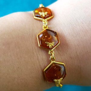 NWT 18k gold over sterling honeycomb bee bolo bracelet